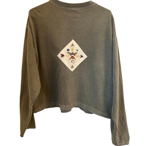 Wild Archer Vintage Women Sz 1 Green Cardigan Jacket Aztec Southwest Mosaic Boho - Picture 2 of 9